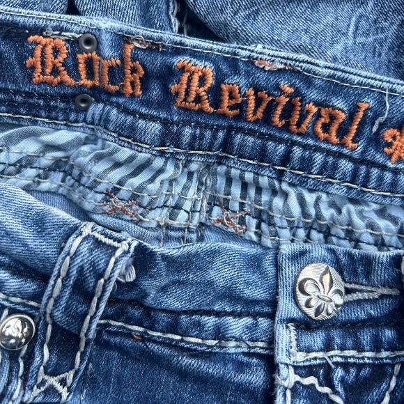 Vintage Rock Revival Johanna Bootcut Size 25 Distressed Denim Blue Jeans G1 - Picture 8 of 11